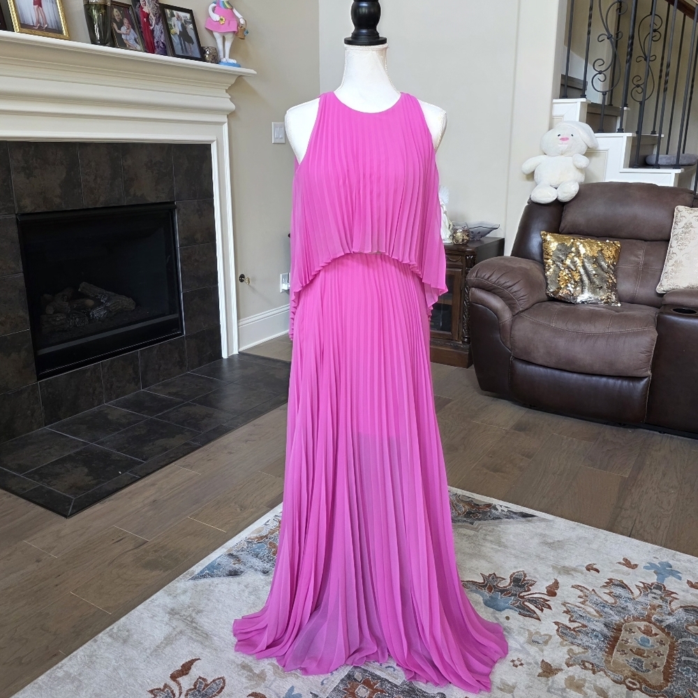 BCBGMAXAZRIA Shaina Pink Sleeveless Pleated Gown Barbie XXS - Picture 10 of 16